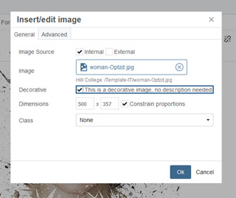 Edit image dialog box with decorative image selected