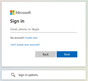 Microsoft Login screen