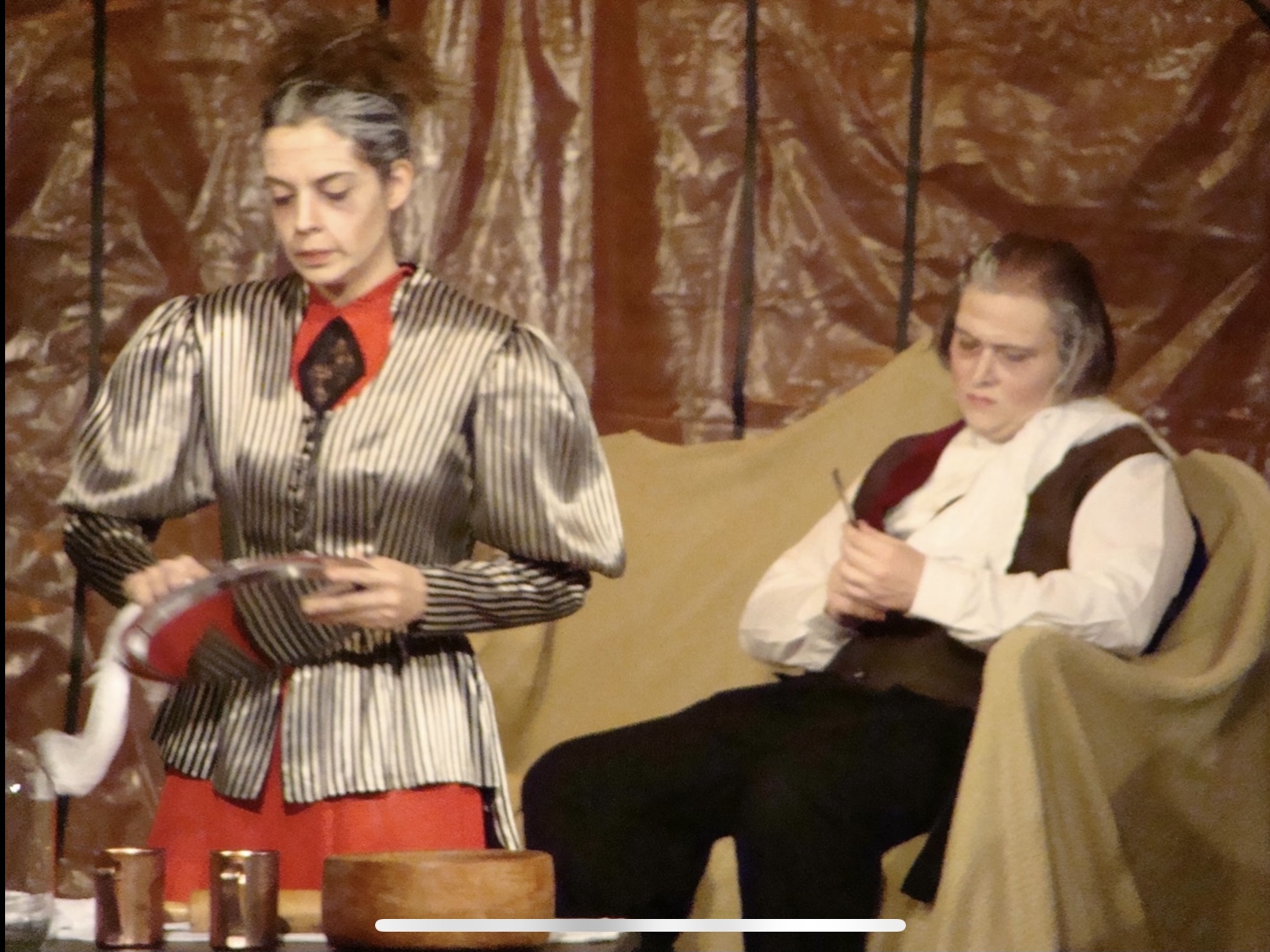 McCord (left) as Mrs. Lovett in Hill College’s 2015 production of Sweeney Todd: The Demon Barber of Fleet Street.