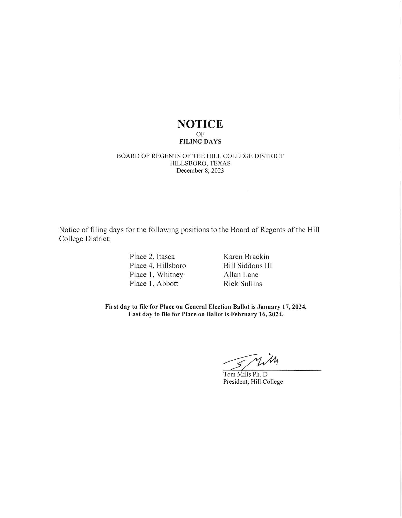 Notice of Filing Days Page 1