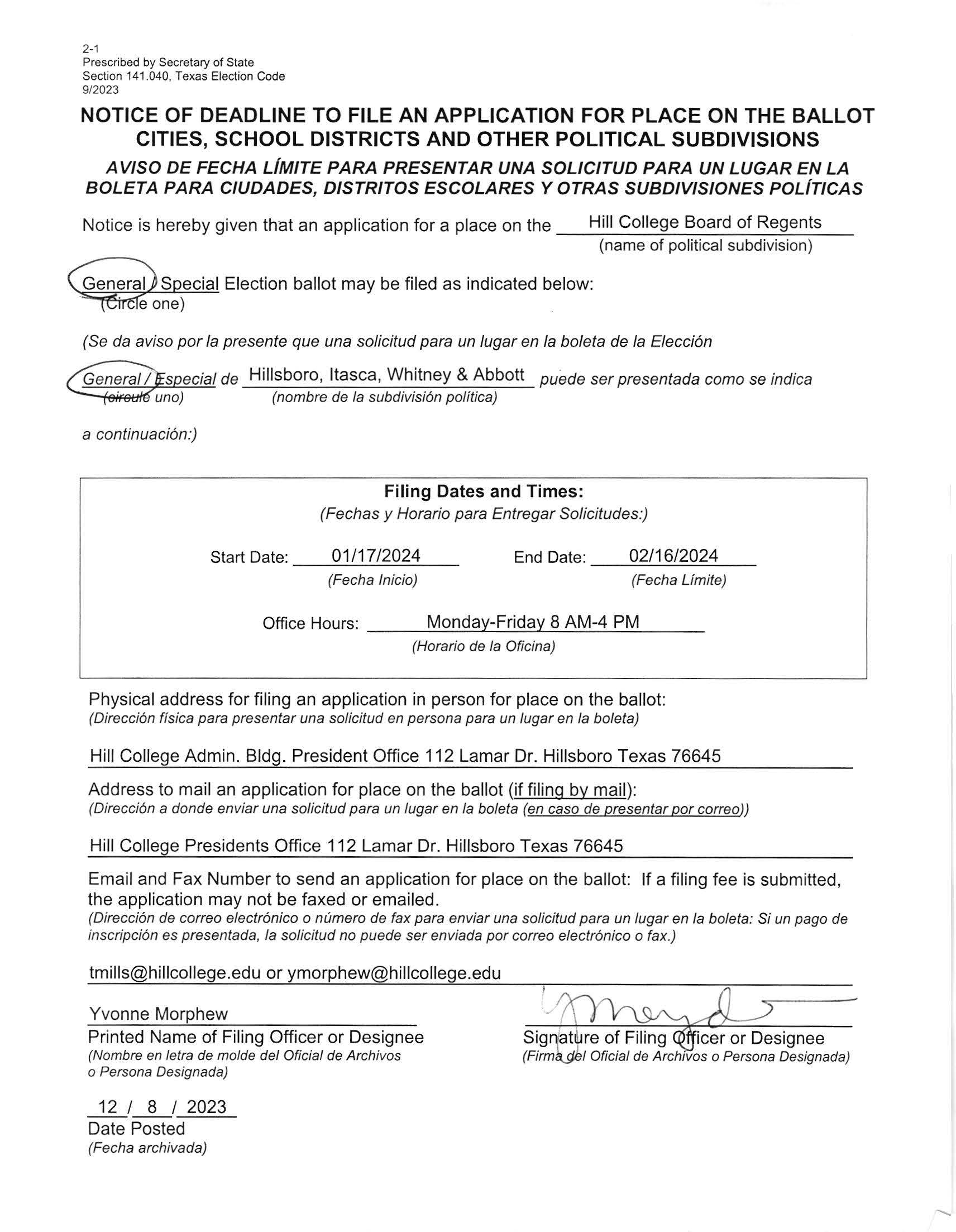 Notice of Filing Days Page 2