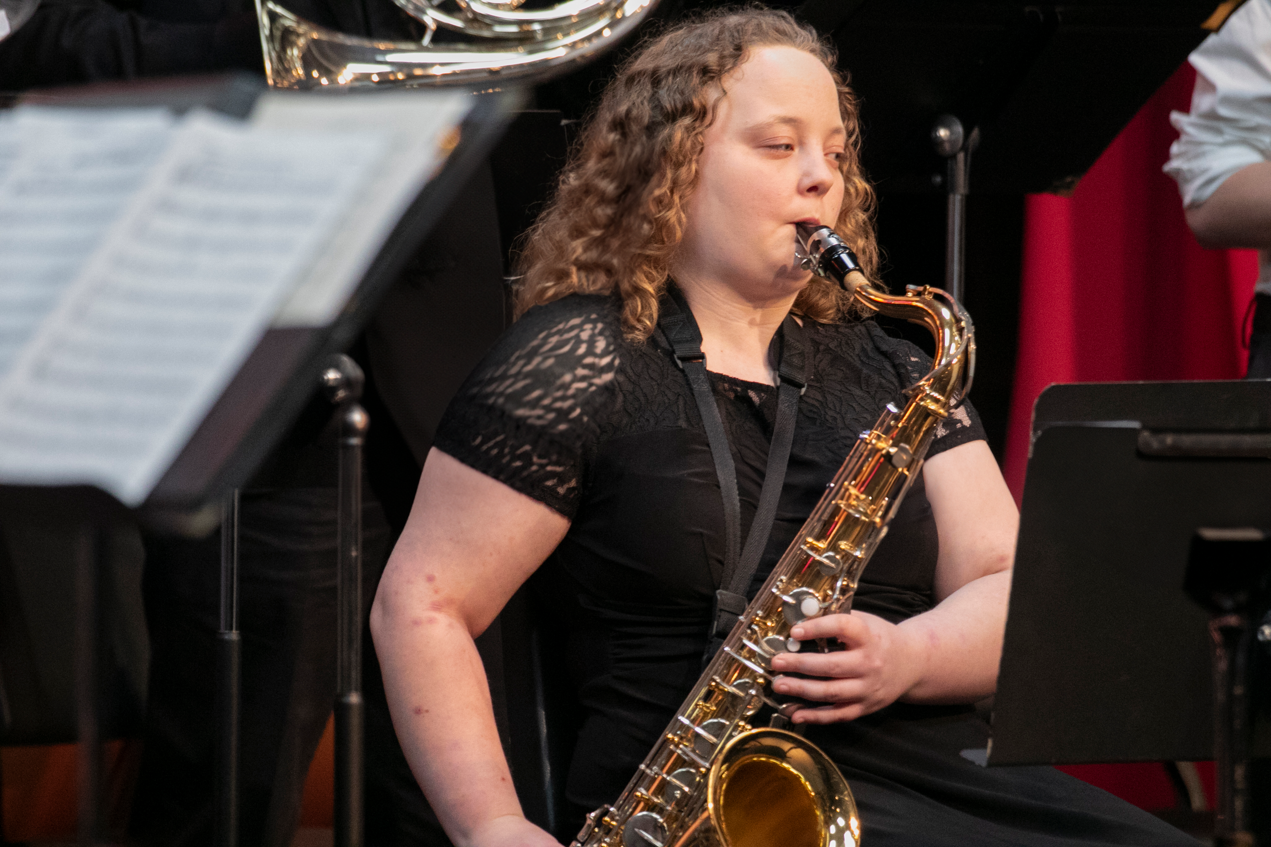 Student playing saxophone